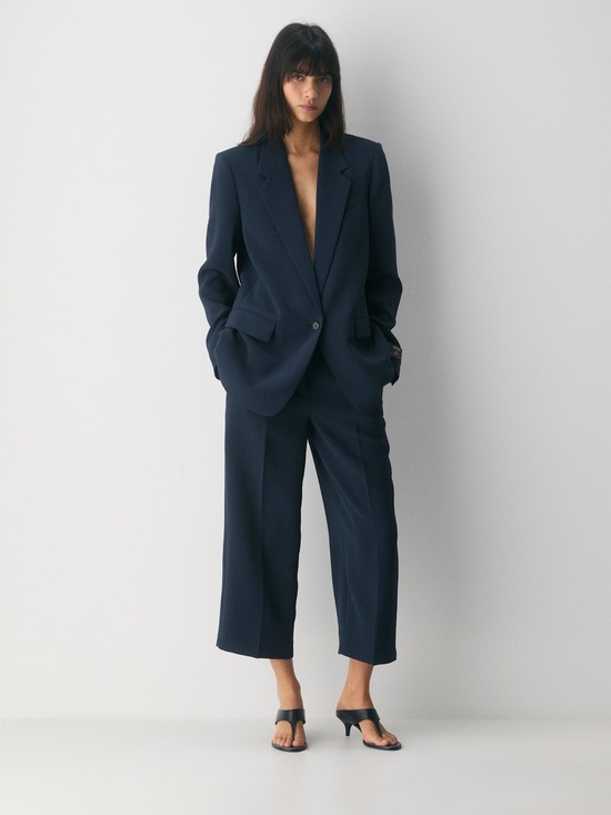 Aritzia Pants - Aritzia The Effortless Pant Cropped - Crepette navy blue admiral size 6 wide leg